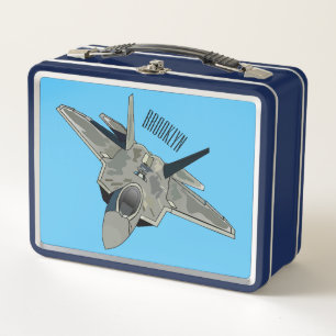Fighter aircraft cartoon illustration metal lunch box