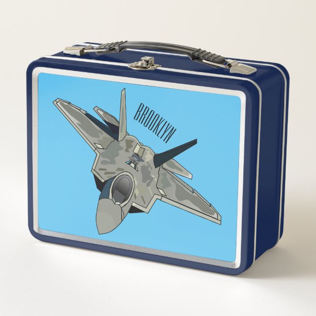 Fighter aircraft cartoon illustration metal lunch box (Front)