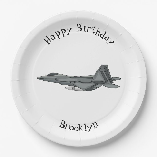 Fighter aircraft cartoon illustration paper plate (Front)