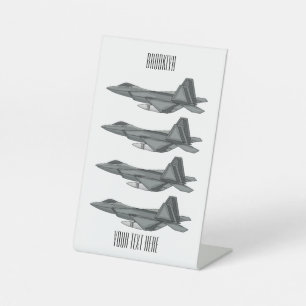 Fighter aircraft cartoon illustration pedestal sign