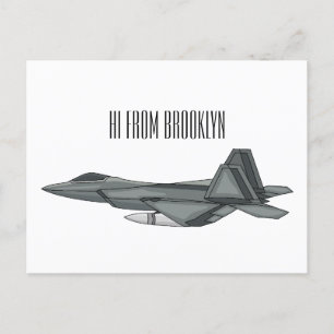 Fighter aircraft cartoon illustration postcard