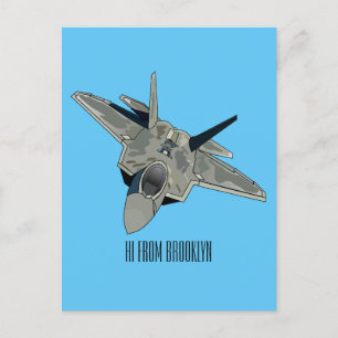 Fighter aircraft cartoon illustration postcard