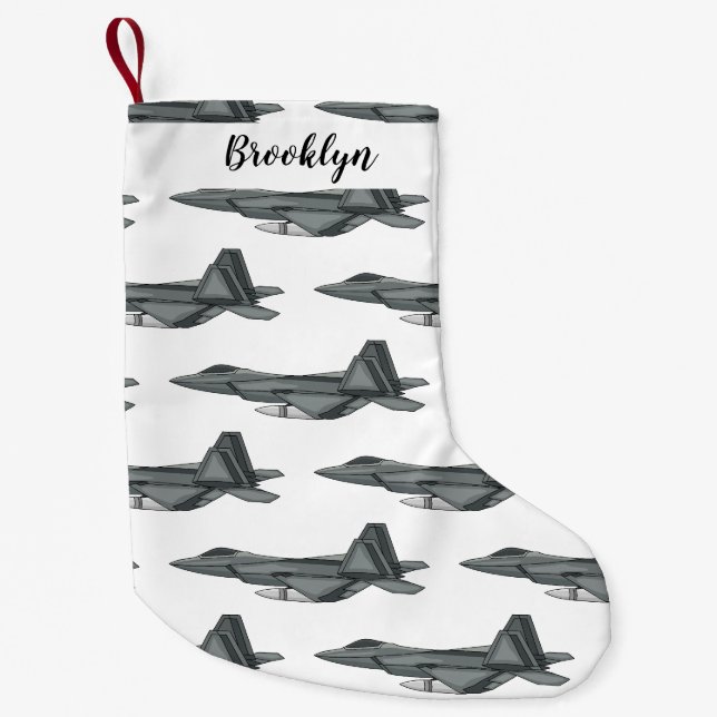 Fighter aircraft cartoon illustration small christmas stocking (Front)