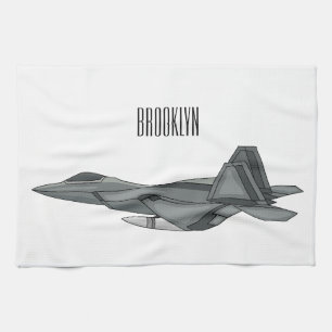 Fighter aircraft cartoon illustration tea towel