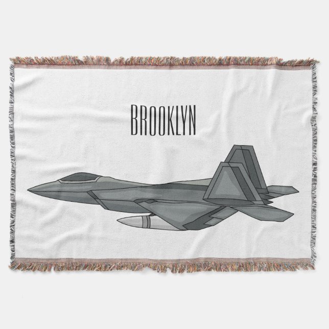 Fighter aircraft cartoon illustration throw blanket (Front)