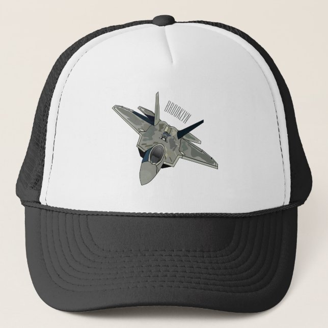 Fighter aircraft cartoon illustration trucker hat (Front)