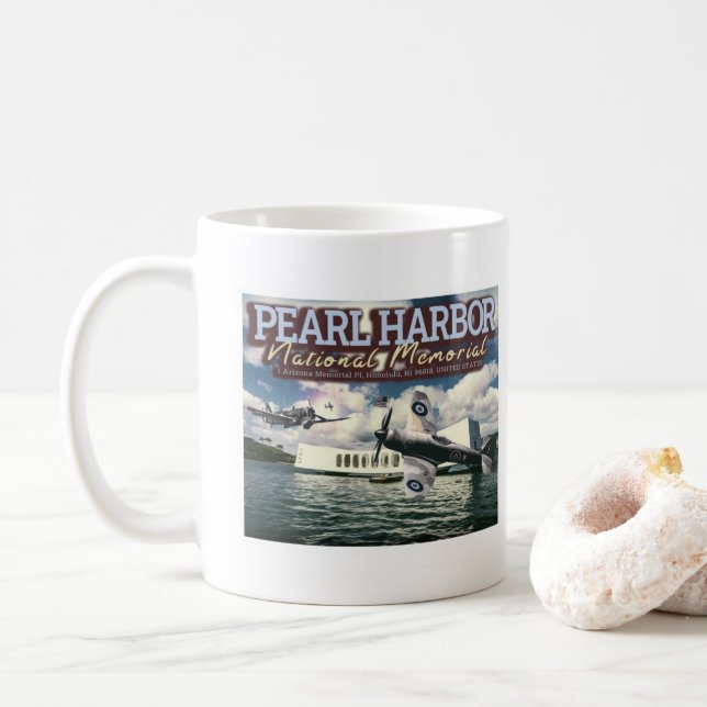 FIGHTER AIRCRAFT - PEARL HARBOR NATIONAL MEMORIAL  COFFEE MUG (With Donut)