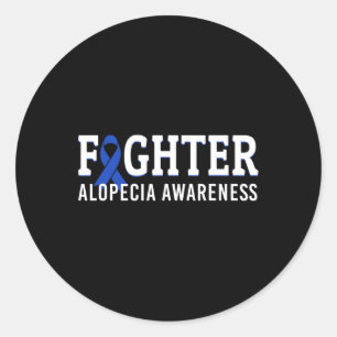 Fighter Alopecia Awareness Blue AA Ribbon Support  Classic Round Sticker