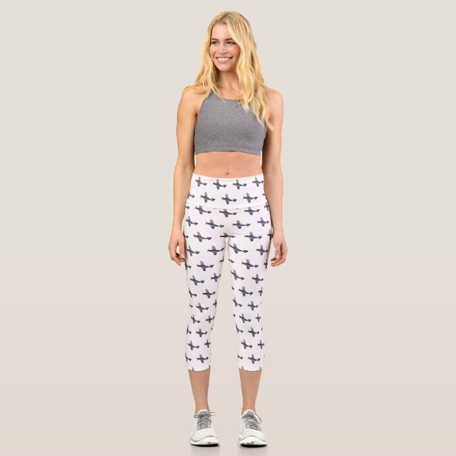 Fighter-bomber cartoon illustration capri leggings (Front)