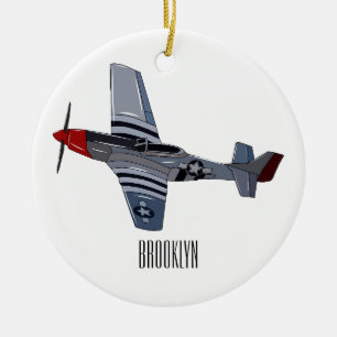 Fighter-bomber cartoon illustration ceramic tree decoration