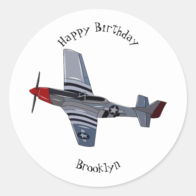 Fighter-bomber cartoon illustration classic round sticker (Front)