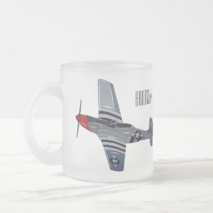 Fighter-bomber cartoon illustration frosted glass coffee mug
