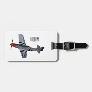 Fighter-bomber cartoon illustration luggage tag