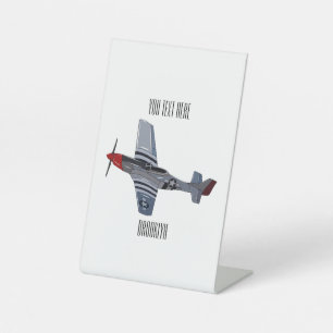 Fighter-bomber cartoon illustration pedestal sign