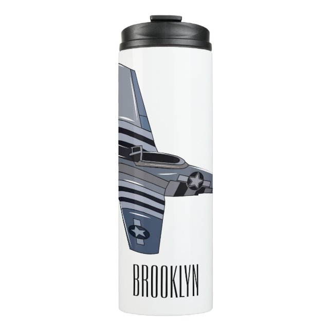 Fighter-bomber cartoon illustration thermal tumbler (Front)