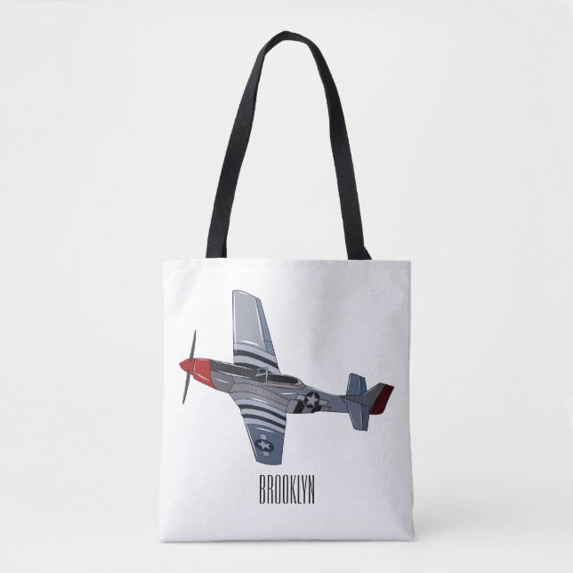 Fighter-bomber cartoon illustration tote bag (Front)