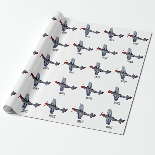 Fighter-bomber cartoon illustration wrapping paper (Unrolled)