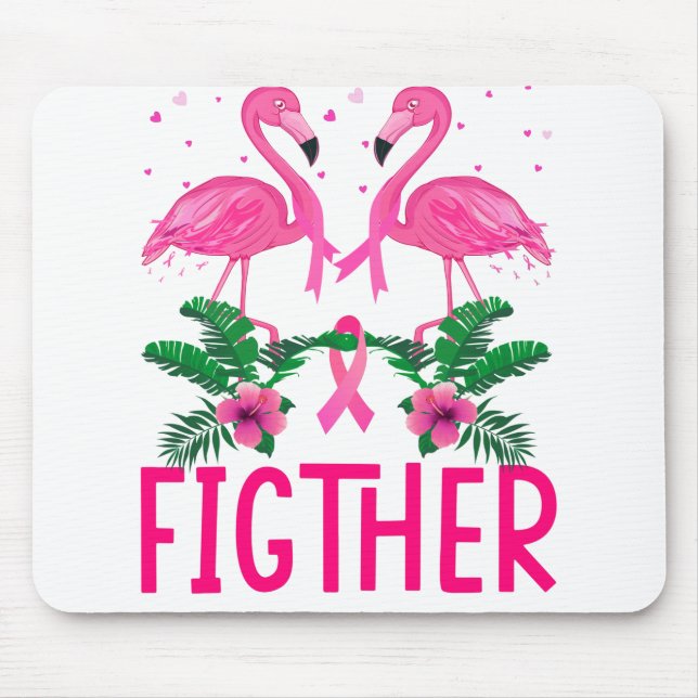Fighter Breast Cancer Awareness Flamingo T-Shirt Mouse Mat (Front)