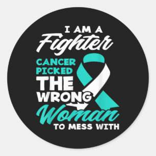 Fighter Cancer Picked Wrong Woman Cervical Cancer  Classic Round Sticker