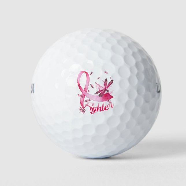 Fighter Dragonfly Pink Ribbon Breast Cancer Golf Balls (Front)