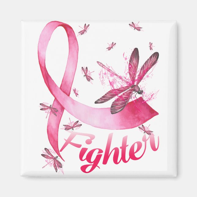 Fighter Dragonfly Pink Ribbon Breast Cancer Magnet (Front)