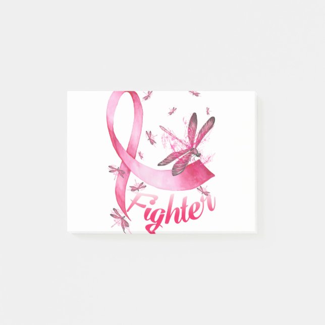 Fighter Dragonfly Pink Ribbon Breast Cancer Post-it Notes (Front)