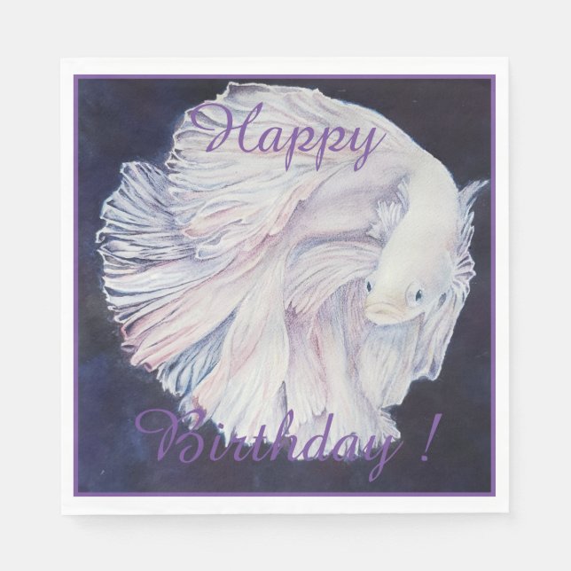 Fighter Fish Happy Birthday Party Celebration Napkin (Front)
