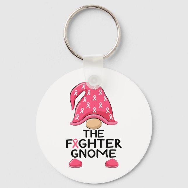 Fighter Gnome - Breast Cancer Awareness Gnome Cost Key Ring (Front)
