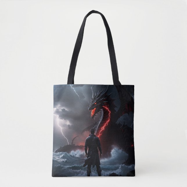 Fighter is challenging a dragon tote bag (Front)