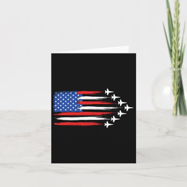 Fighter Jet Aeroplane American Flag Fighter Jets 4 Card (Front)