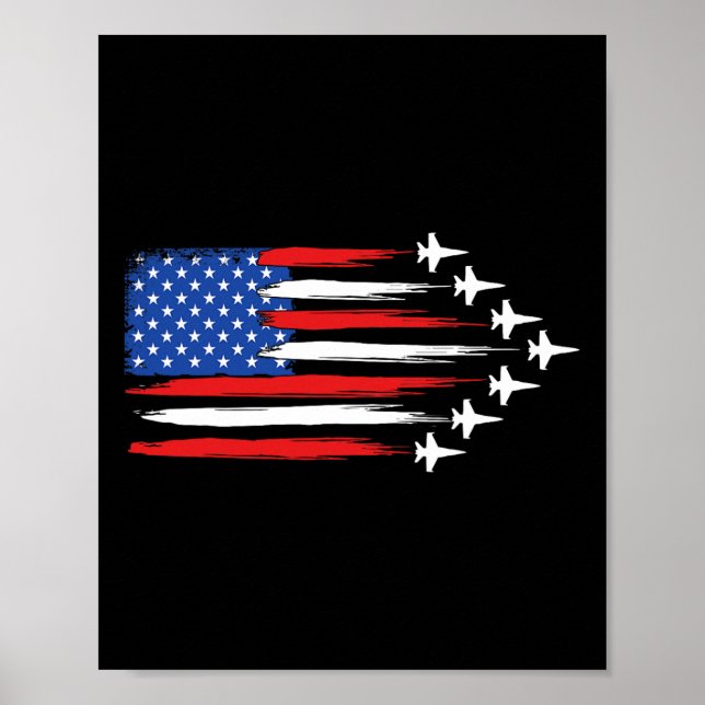 Fighter Jet Aeroplane American Flag Fighter Jets 4 Poster (Front)