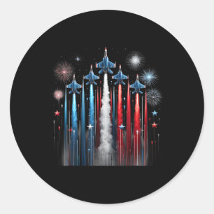 Fighter Jet Aeroplane American Flag Patriotic 4th  Classic Round Sticker