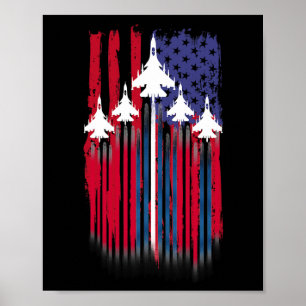Fighter Jet Aeroplane American Flag Patriotic 4th Poster