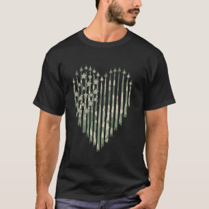 Fighter Jet Aeroplane Camo American Flag Heart Fou T-Shirt
