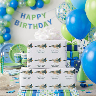 Fighter Jet Aeroplane Camouflage Boy 1st Birthday Wrapping Paper
