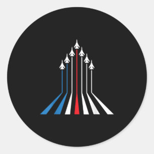 Fighter Jet Aeroplane Usa Flag 4th Of July Patriot Classic Round Sticker