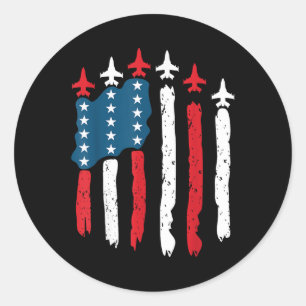 Fighter Jet Aeroplane Usa Flag 4th Of July Patriot Classic Round Sticker