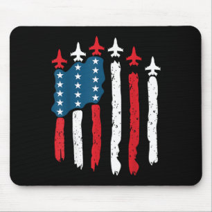 Fighter Jet Aeroplane Usa Flag 4th Of July Patriot Mouse Mat