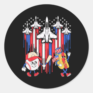 Fighter Jet Aeroplane Usa Flag Baseball 4th Of Jul Classic Round Sticker