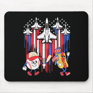 Fighter Jet Aeroplane Usa Flag Baseball 4th Of Jul Mouse Mat