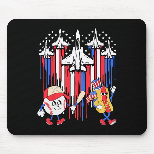Fighter Jet Aeroplane Usa Flag Baseball 4th Of Jul Mouse Mat (Front)