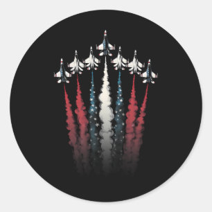 Fighter Jet Airplane American Flag 4th Of July Pat Classic Round Sticker