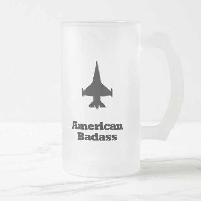 Fighter Jet American Badass Frosted Glass Beer Mug (Right)