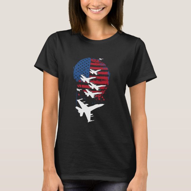Fighter Jet American Flag Stars Stripes Military 4 T-Shirt (Front)