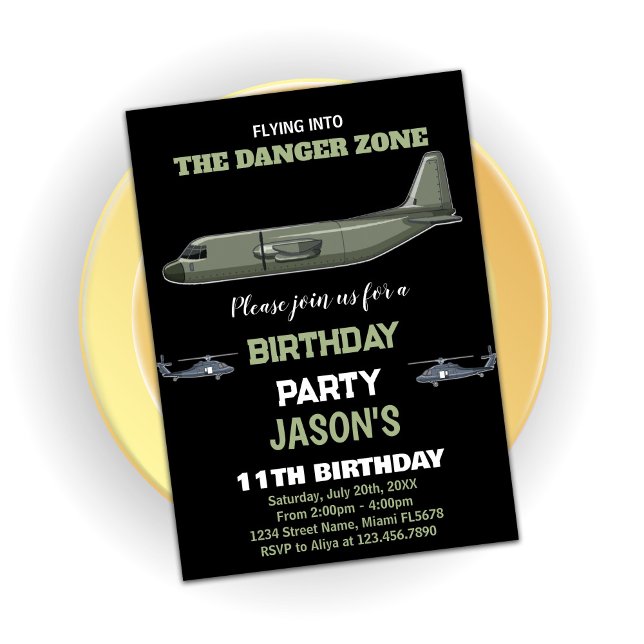 Fighter Jet Birthday Invitations Green Dark Black (Fighter Jet Birthday Invitations Green Dark Black)