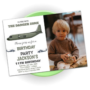 Fighter Jet Birthday Invitations Green Dark Photo