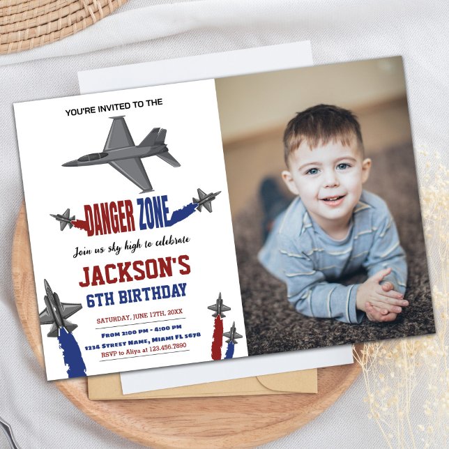 Fighter Jet Birthday Invitations Grey with photo (Fighter Jet Birthday Invitations Gray with photo)