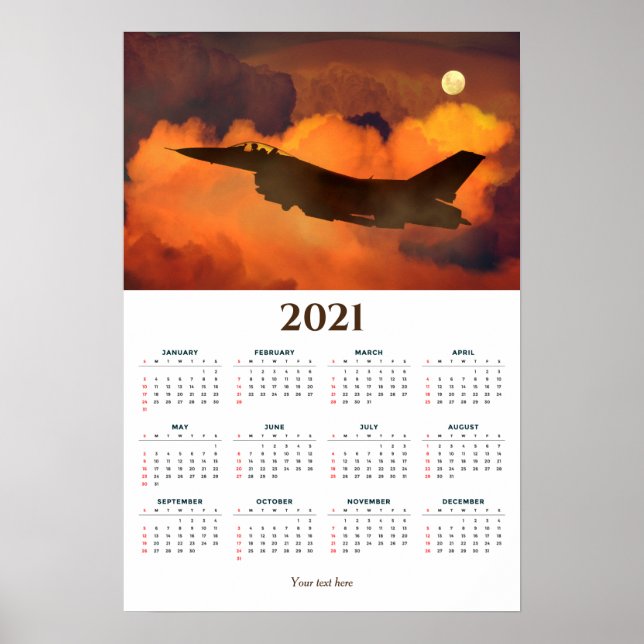 Fighter Jet Sunset 2021 Calendar Poster (Front)