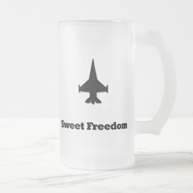 Fighter Jet Sweet Freedom Frosted Glass Beer Mug (Right)
