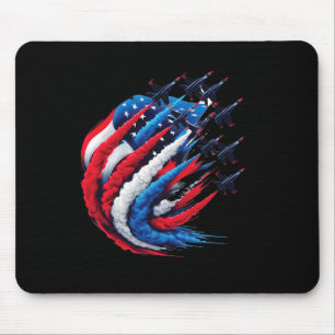 Fighter Jets Patriotic Red White Blue Smoke Usa Fl Mouse Mat